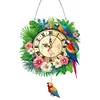 (US Only)2D Flat DIY Jungle Parrots 5D Diamond Clock Pendant Art Craft for Living Room