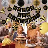 Birthday Decorations, Happy Birthday Banner with Honeycomb Ball, Gift Hanging Swirl Streamer, Circle Dot Garland - Happy Birthday Party Decorations for Men Women Boys Girls (Black & Gold, 40th)