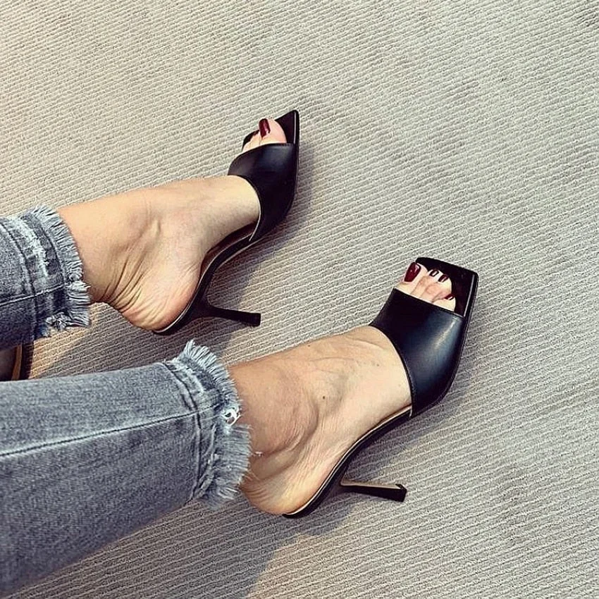 2022 New Summer Women Sandals Square Toe Ladies Heel Mules Sexy Thin High Heels Sandals Slippers Female Fashion Woman Shoes