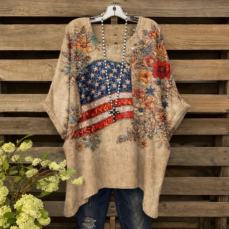 Women's Country Style Independence Day Commemorative Printed T-shirt wearshes