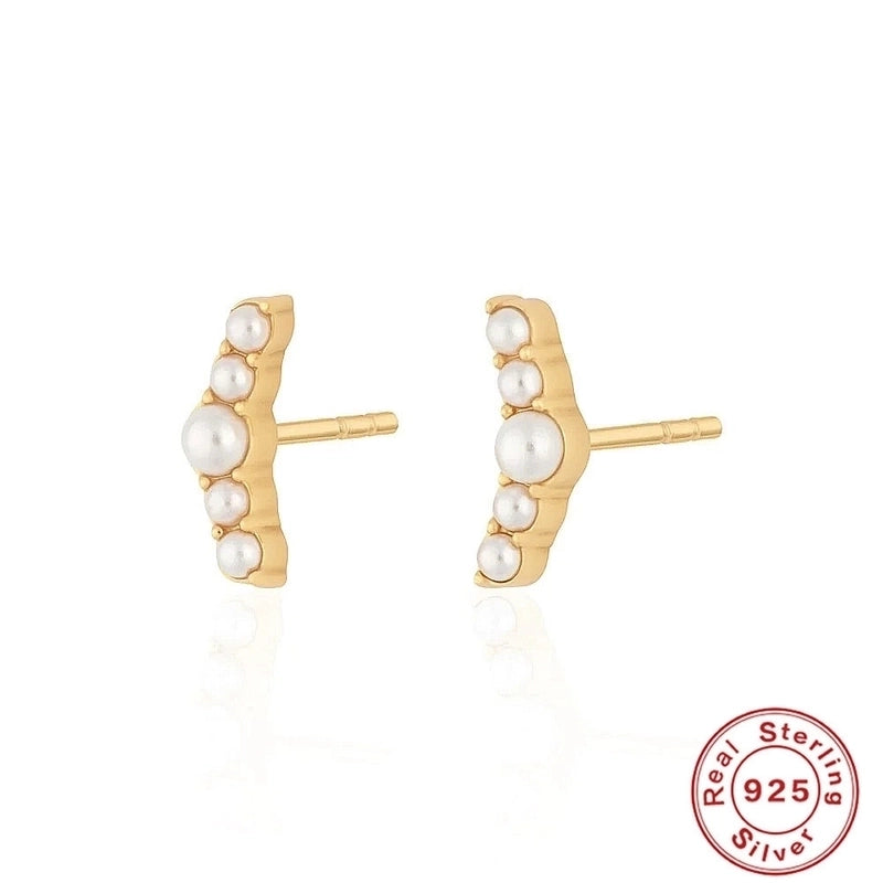 1 Pair 925 Sterling Silver Pearl Zircon Geometric Ear Studs