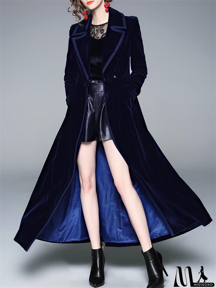 MidiSono - Women's Elegant Long Corduroy Coat Maxi Windbreaker