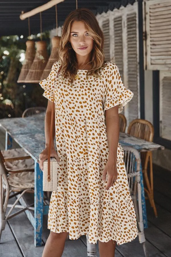 Stylish Ruffled Sleeve Polka Dot Dress