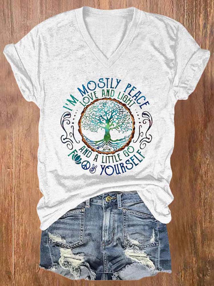 Comstylish I'M Mostly Peace Love And Light Print T-Shirt
