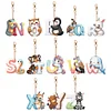 13Pcs DIY N-Z Letter Animals Double Sided Special Shaped Diamond Painting Keychains