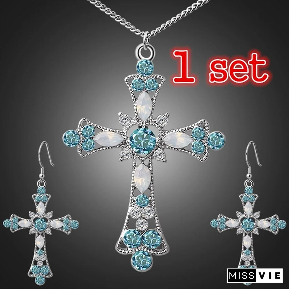 New Fashion Lady's Cross Necklace Earring Set