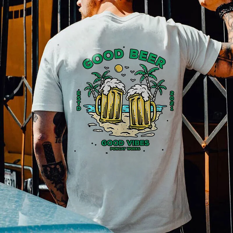 Good Beer Estd 2021 Good Vibes Pongat Works Print Men's Casual T-shirt - Krazyskull