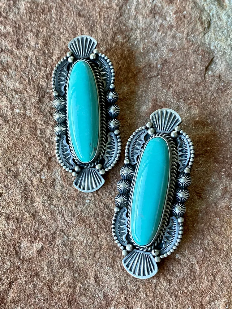Nevada Sterling Framed Turquoise Earrings & Pendant