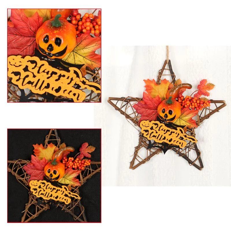 Wooden Halloween Decoration Star Hanging Ornament Wreath