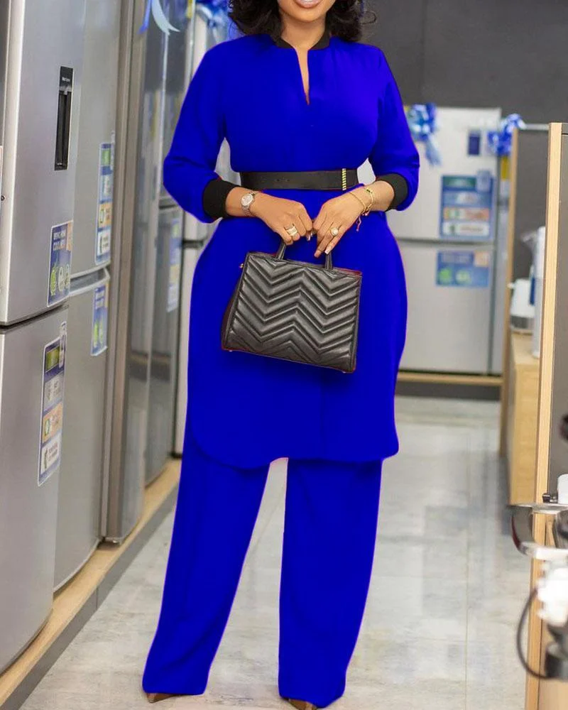 Long Sleeve Top And Wide Leg Pants Two Piece Set