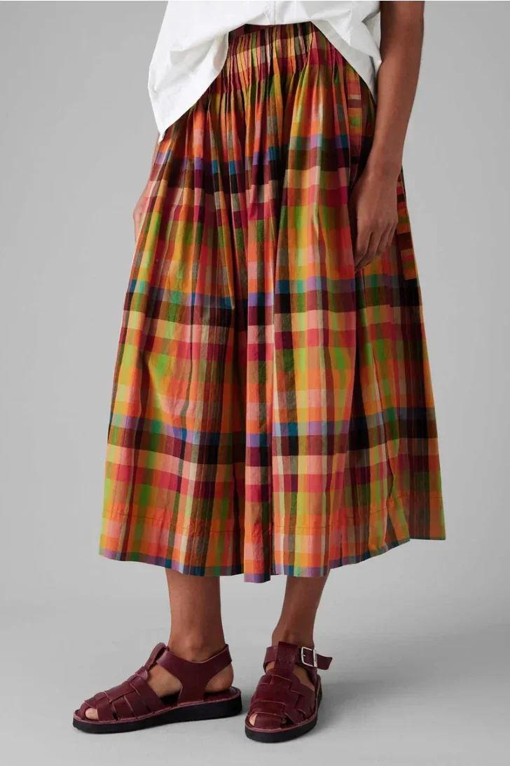 Pleated Check Multicolor Skirt