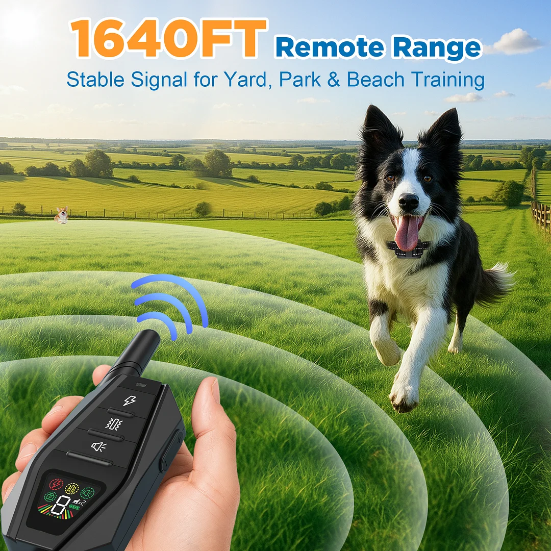 Dog Training Collar with Remote for All Dog Sizes, 1640FT Range IP67-Rated Dog Shock Collar with Beep Vibration Safe Shock, Safety Lock, Reflective Nylon Collar, Rechargeable