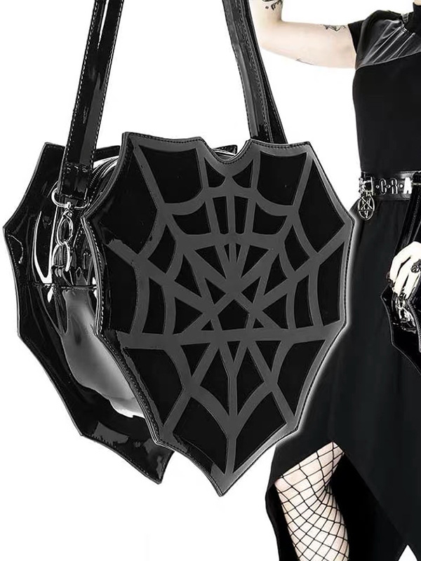  Spider Web Dark Designed Punk PU Shoulder Bag Halloween Festival Costumes