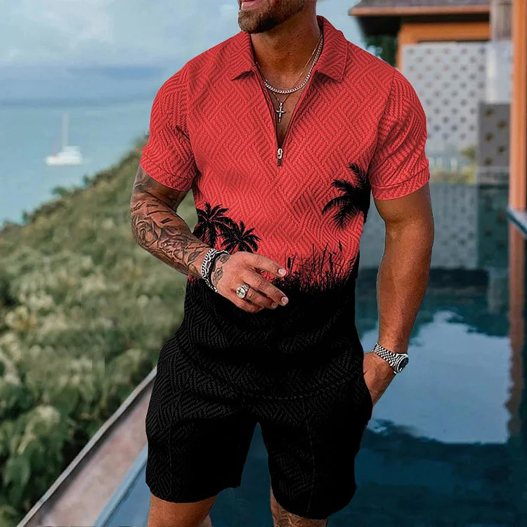 Broswear Contrasting Summer Coconut Print Polo Shirt And Shorts Co-Ord