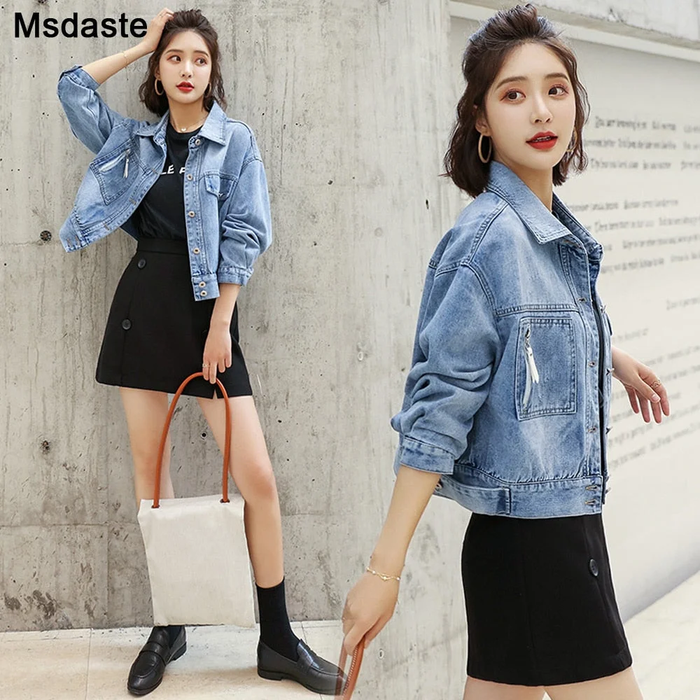 Women Jeans Coats Denim Jacket Short Jean Coat Girl'S Korean-style Loose-Fit 2020 Spring Autumn Cool College Style Tops Jackets