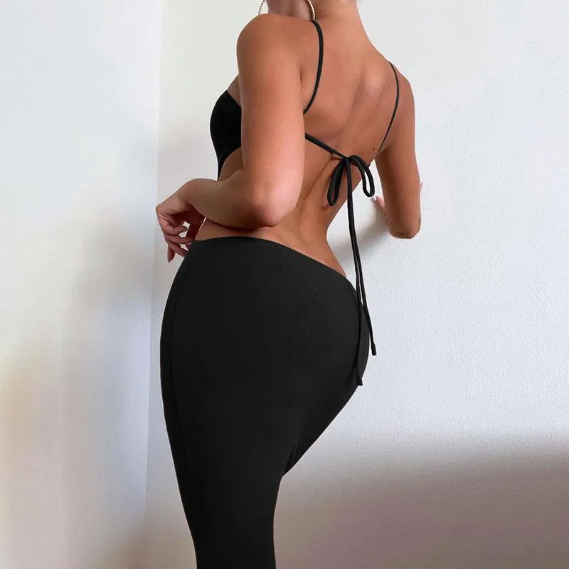 Uveng Uveng / Summer 2023 New Women's Sexy Back Strap Hanging Neck Bag Hip Slim Temperament Dress Woman