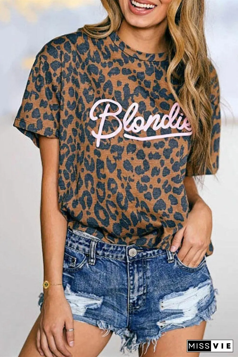 Leopard Print Pink Blondie Brown T-shirt P12623