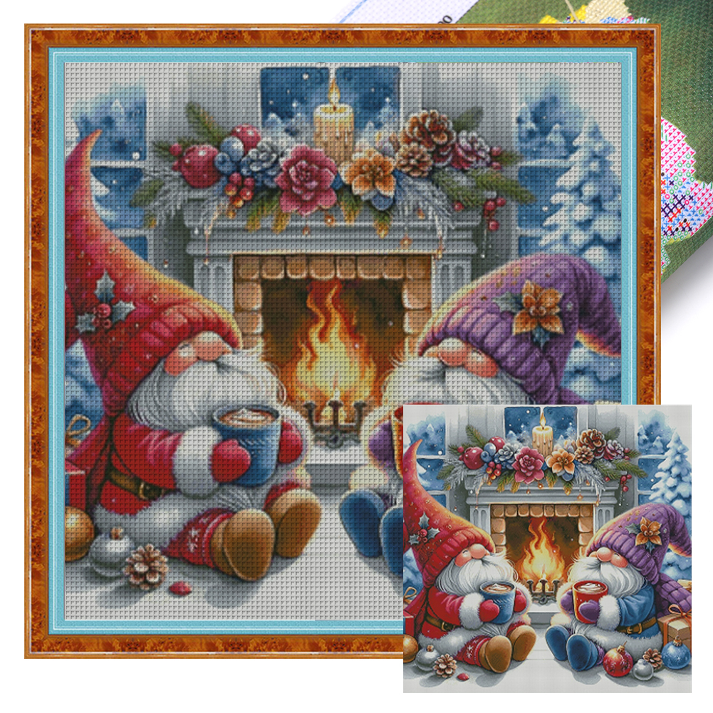 Dwarfs by the fireplace Full 14CT Pre-stamped Canvas(70*70cm) Cross Stitch