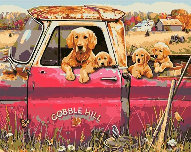 

Dogs In Trucks – Paint By Numbers - 40*50CM, 501 Original