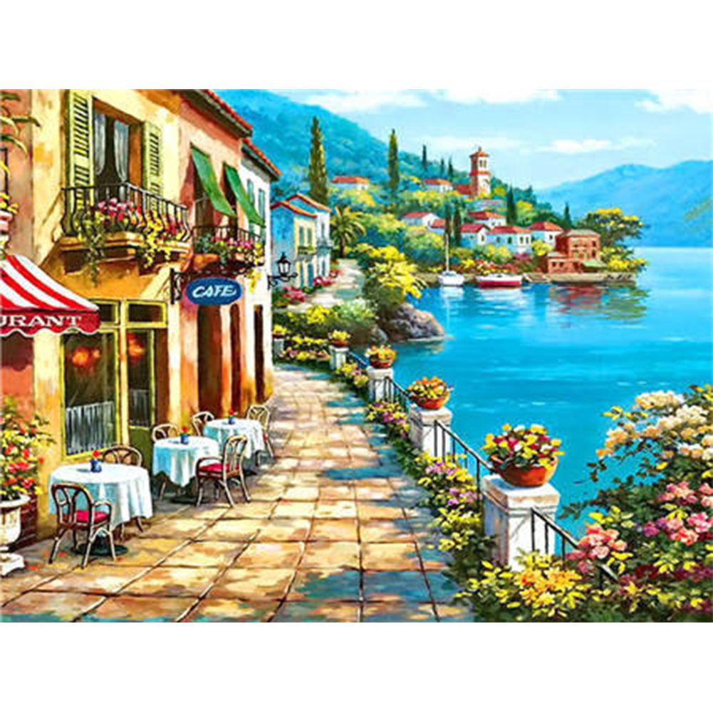 

50*40CM - Square Drill Diamond Painting - Small Town Harbor Street, 501 Original