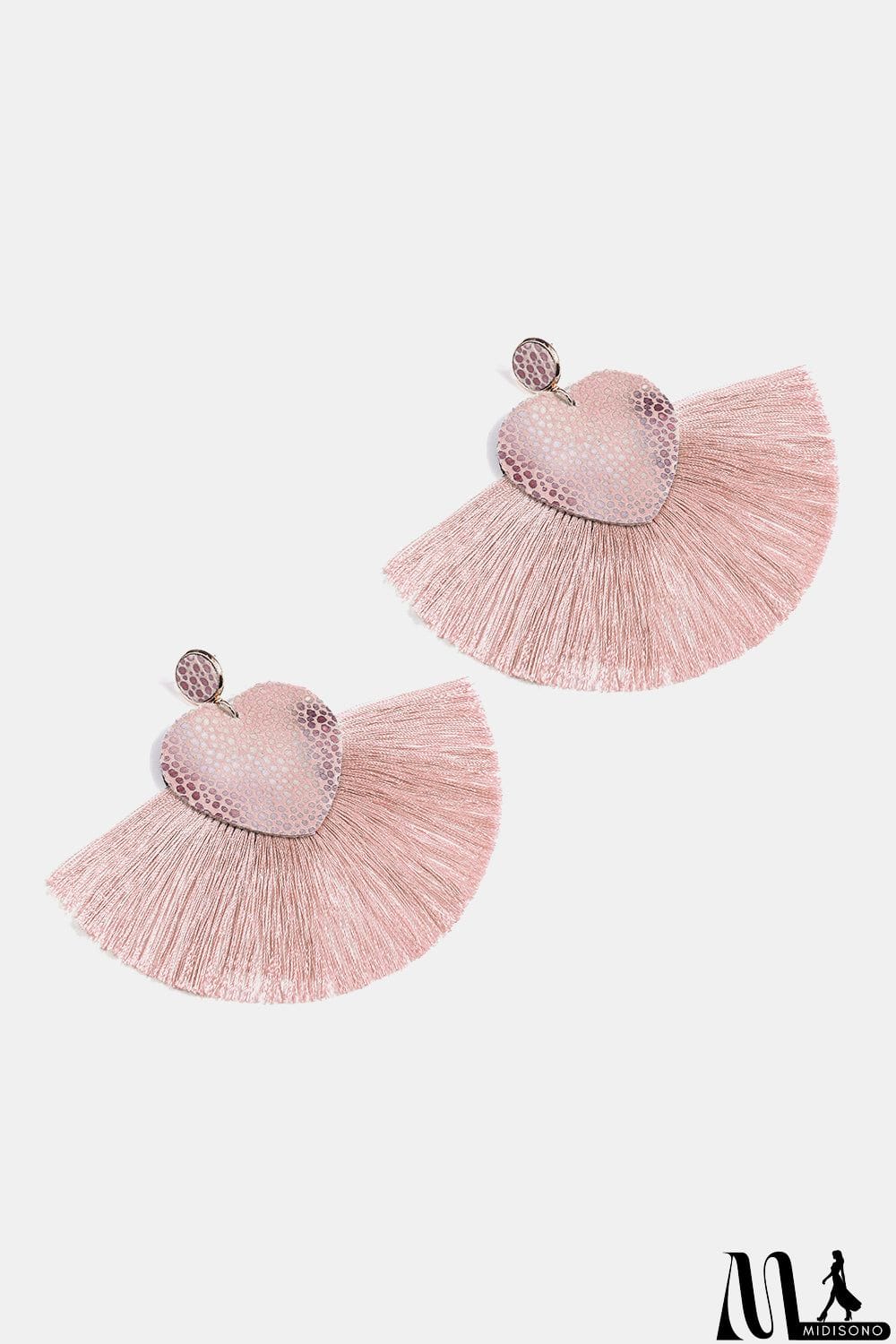 MidiSono - Heart Shape Fringed Dangle Earrings