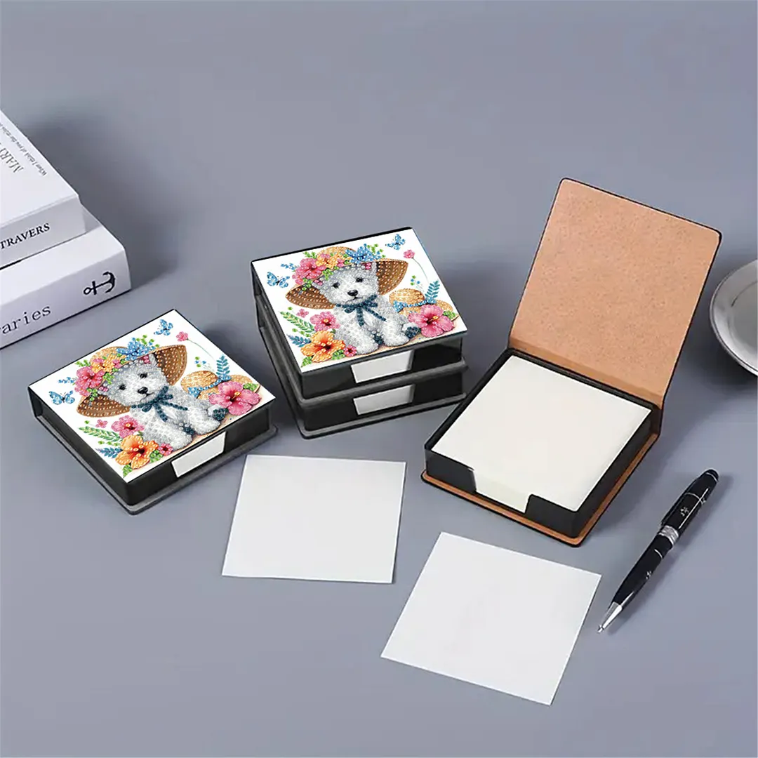 5D Puppy DIY PU Diamond Painting Notecard Box with 160 Sheets Paper Note Holder