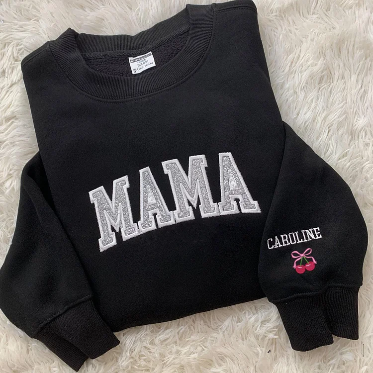 Custom Mama Embroidered Glitter Vinyl  Sweatshirt