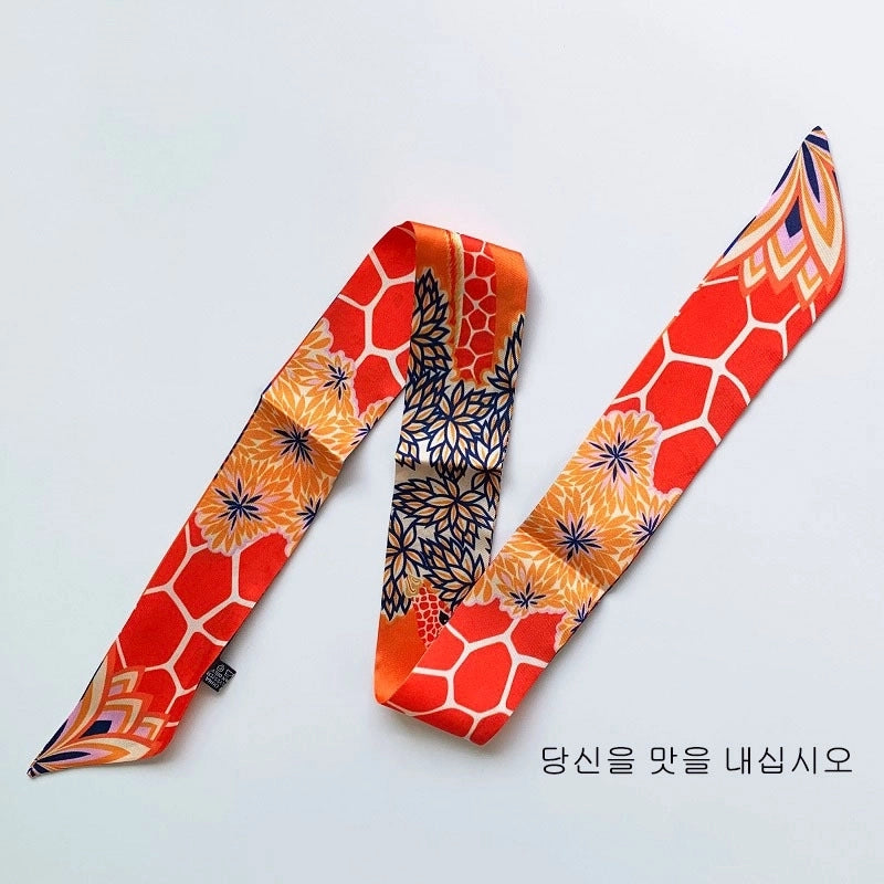 Women’s Minimalist Classic Style Color Block Satin Printing Silk Scarf