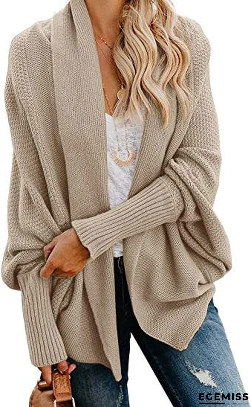 Soft Waxy Long Sleeved Cardigan Lapel Casual Loose Knitted Sweater | EGEMISS