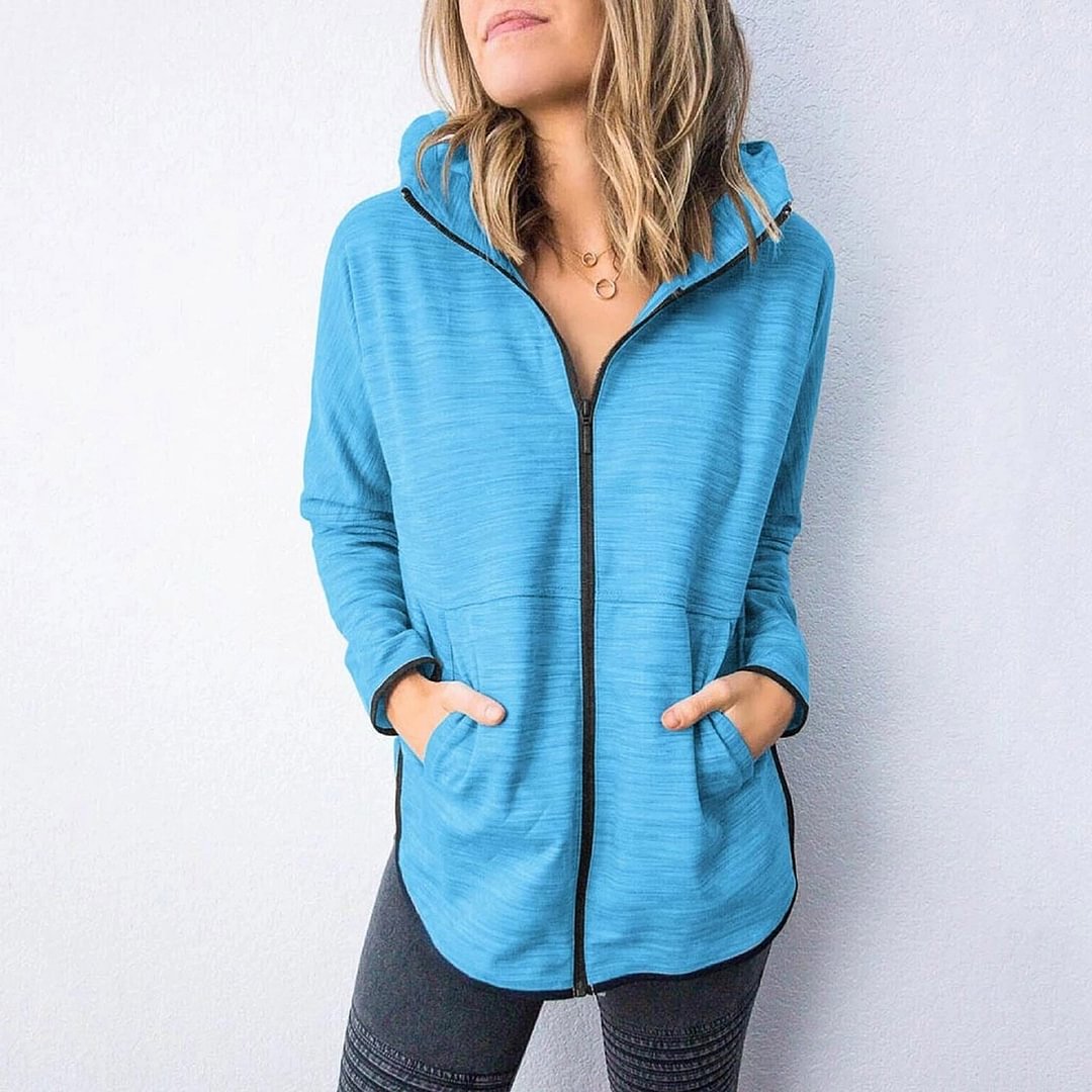 Plus Size Fashion Hooded Jacket Coat Casual Sports Loose Pockets Coat Solid Overcoat Female Winter Long Sleeve Womens Outerwear
