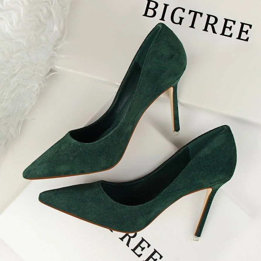 Fashion simple stiletto high-heeled shallow pointy suede sexy shoes