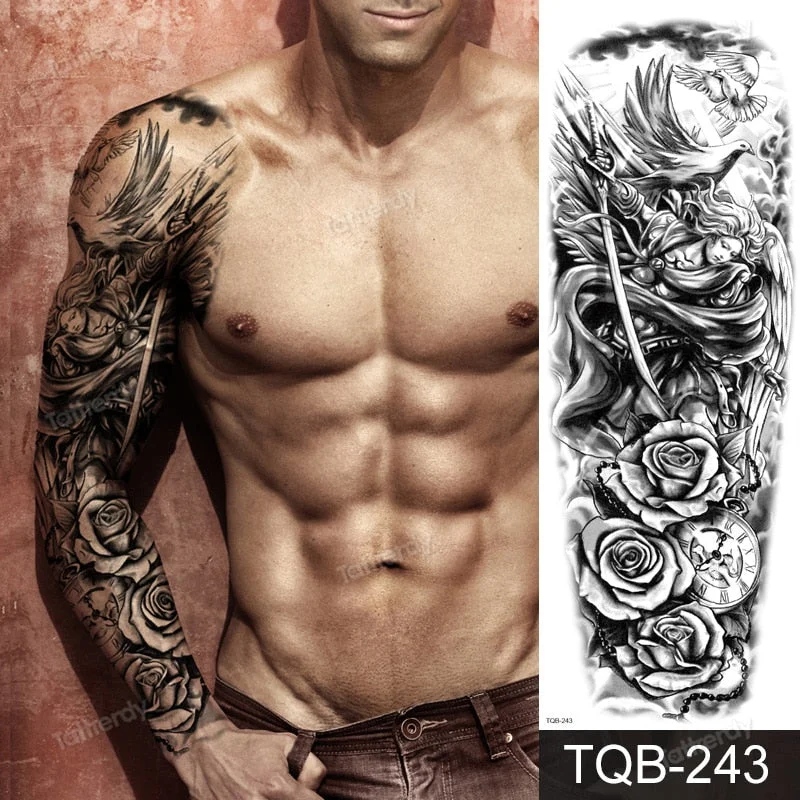 clock lion king fox forest temporary tattoos men sexy body art makeup tattoo sticker black waterproof custom totem maori tatoo