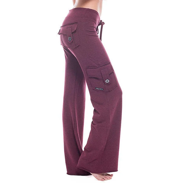 Uveng Elastic Waist Button Pocket Yoga Pants