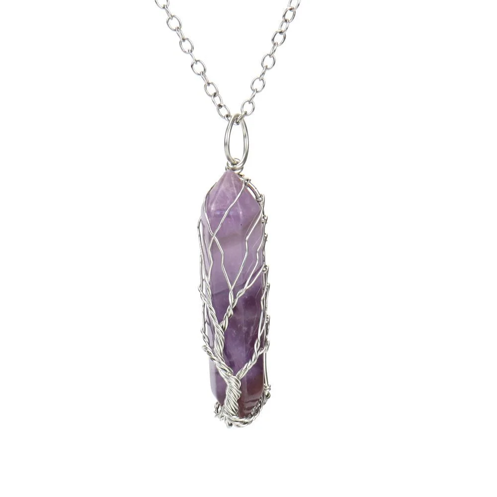 Natural rough crystal hexagonal prism necklace money tree necklace