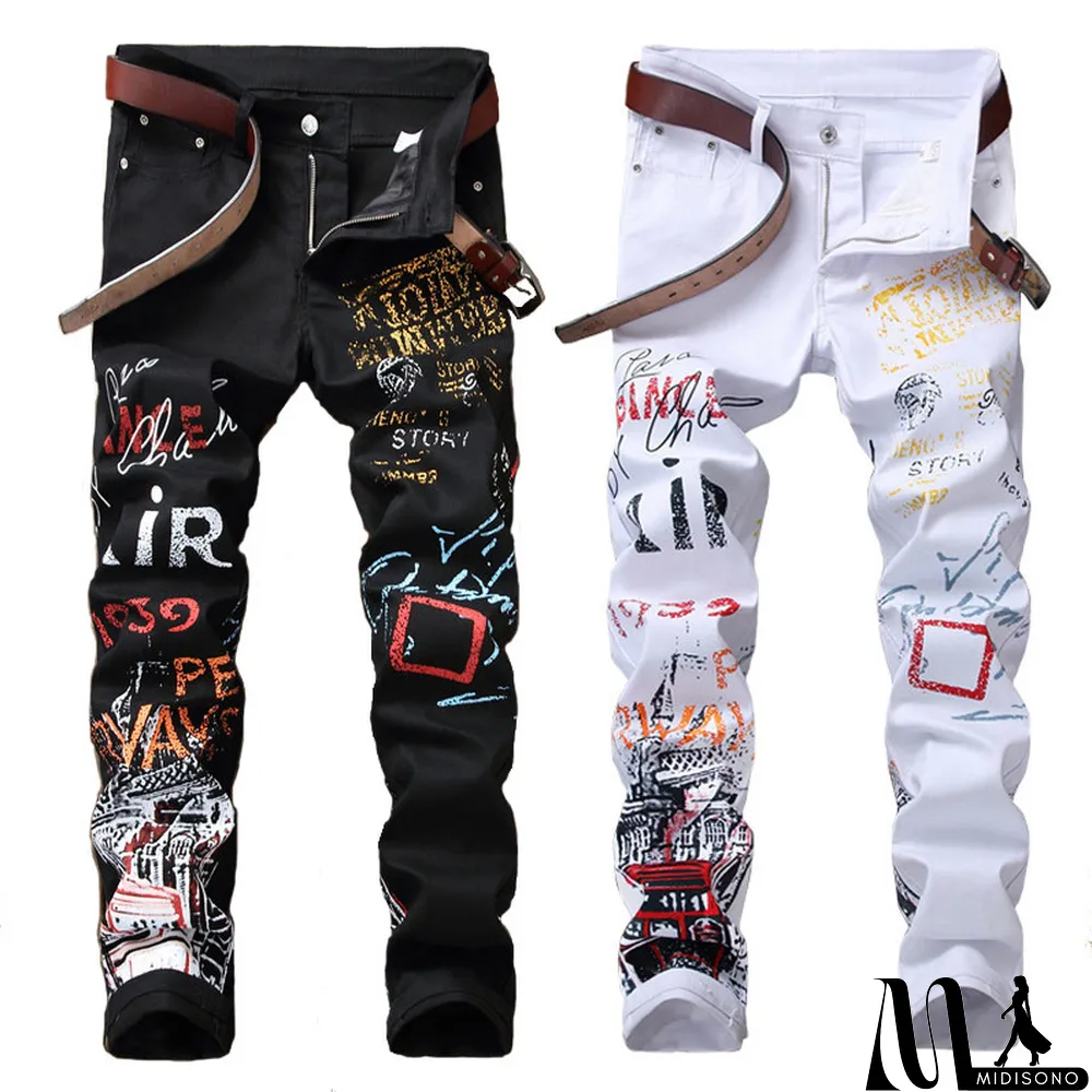 MidiSono - Men's Casual Elastic Printed Straight Jeans