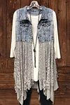Contrasting Lace Denim Jacket Vest Tops