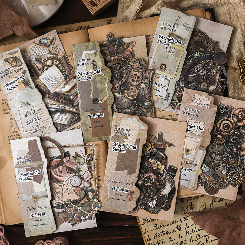 스티커 - 얼룩덜룩한 올드 섀도우 시리즈 빈티지 펑크 기어 홀로우