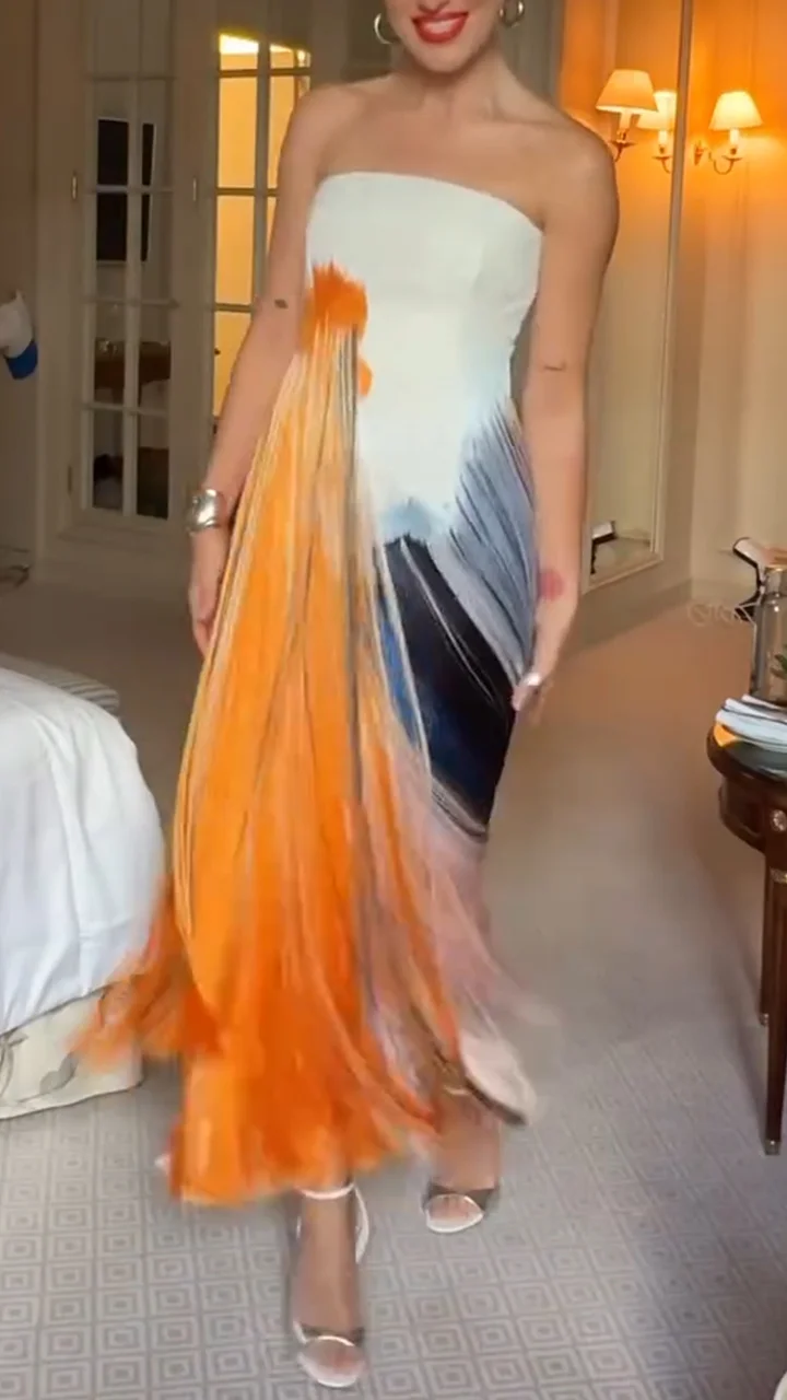orange tube top dress Richie Pliss Strapless Tube Dress