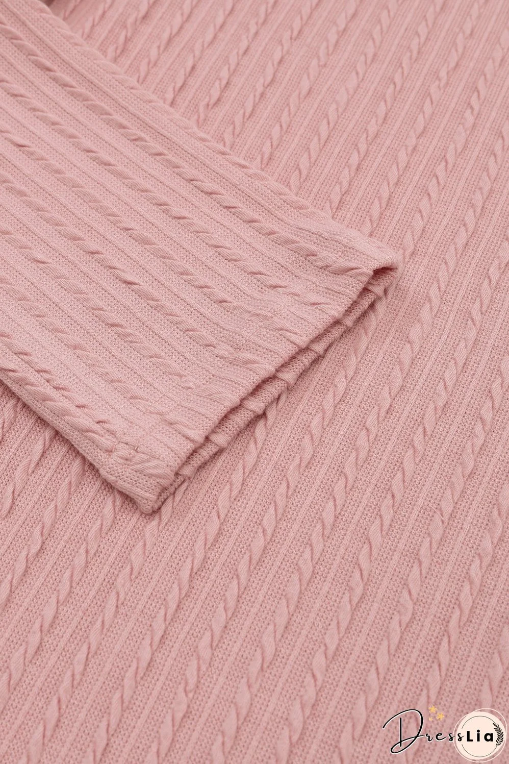 Pink Cozy Ribbed Round Neck Knit Long Sleeve Top