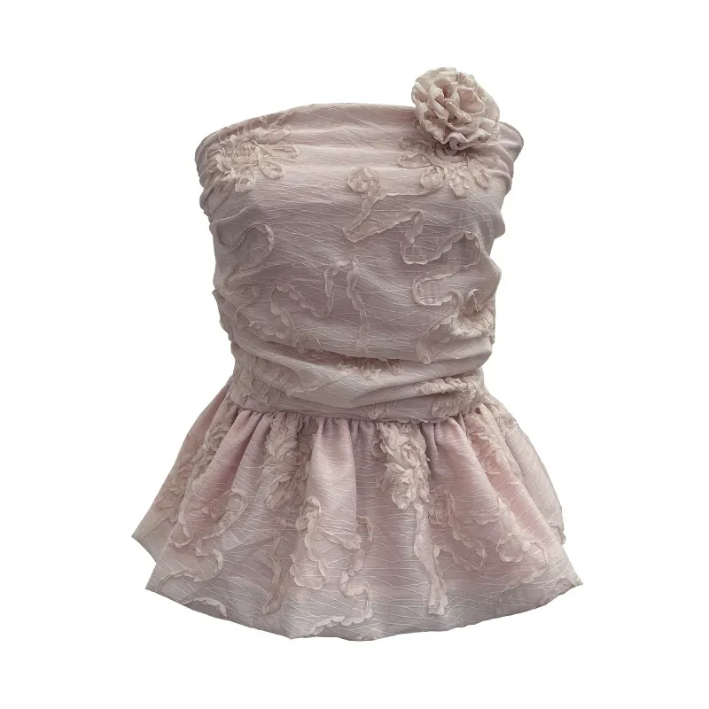 Uveng French Bud Ponp-Upple Sling Vest With Three-Dimensional Flowers Shoulder-To-Heart Thai Top 9205