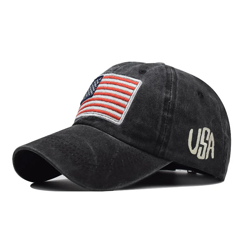 Classic Washed Old Letter American Flag Cotton Hat