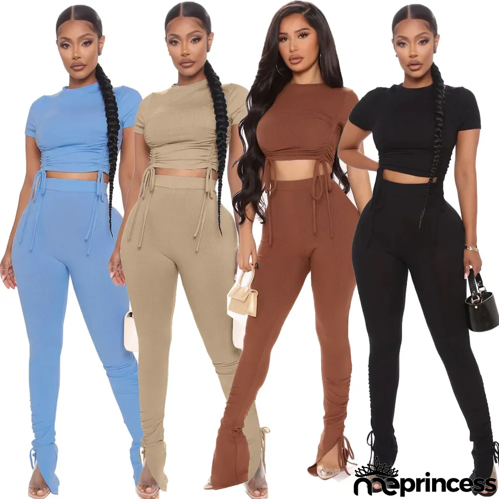 Two-Piece Pleated Sexy Trousers In Solid Color