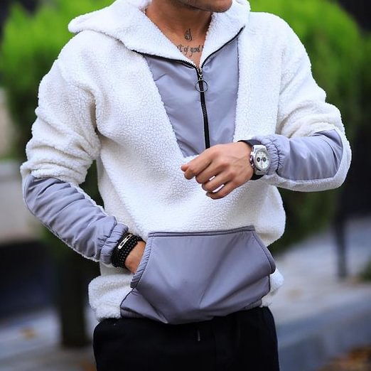 Lambswool Panel Hooded Sweatshirt