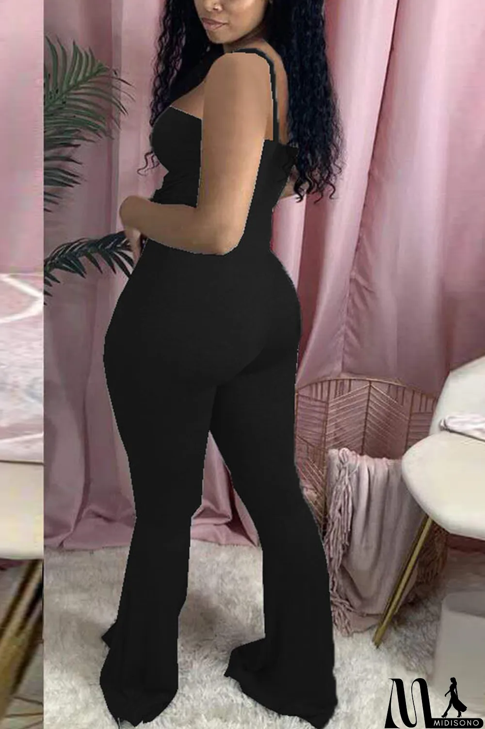 MidiSono - Dark Gray Fashion Sexy Solid Cotton Sleeveless Slip Jumpsuits