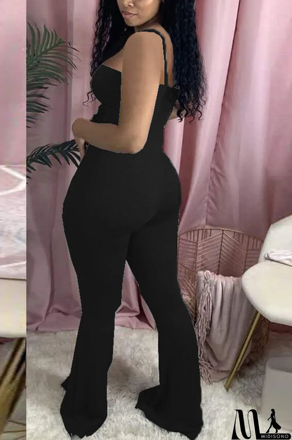 MidiSono - Dark Gray Fashion Sexy Solid Cotton Sleeveless Slip Jumpsuits