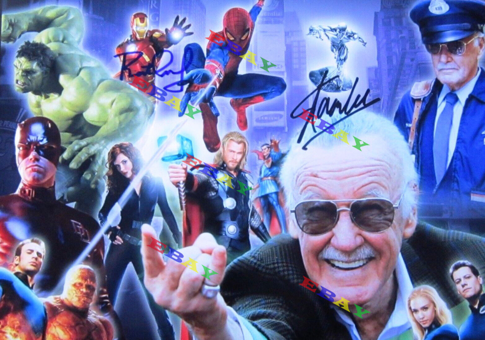 Stan Lee Marvel Comics Robert Downey Jr Autographed Signed Photo Poster painting Reprint