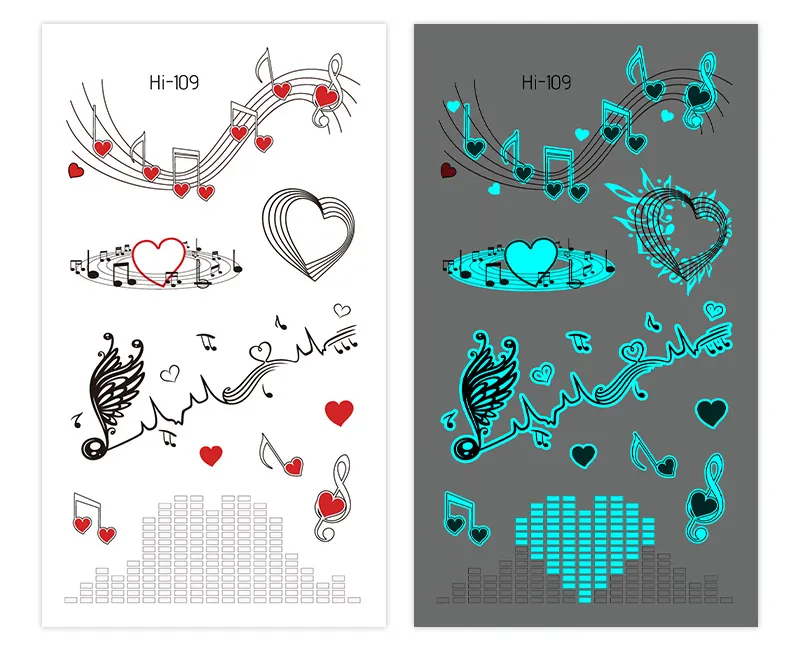 Sdrawing Luminous Glowing In Dark Tattoo Stickers Butterfly Daisy Flower Music Night Club Party Temporary Tattoos Shiny Body Art