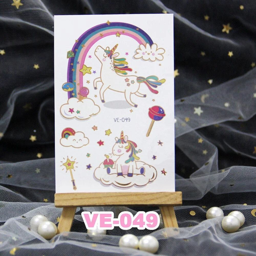 Unicorn Rainbow Waterproof Temporary Tattoo Sticker Children Gold Metal Flash Tattoo Body Art Face Painting Fake Tattoo