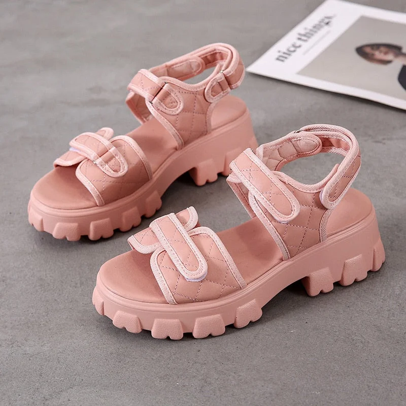  Women's Faux Leather Sandals Female Summer Fashion Sports Joker Flats For Women's Ins Rome Platform Sandals Women's Sandals