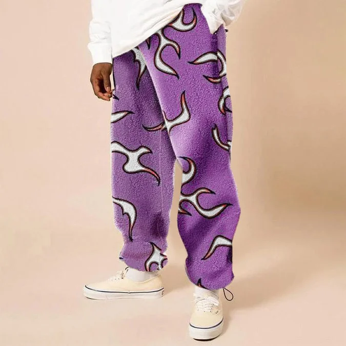 Mens Fashion Trend Print Cashmere Casual Pants
